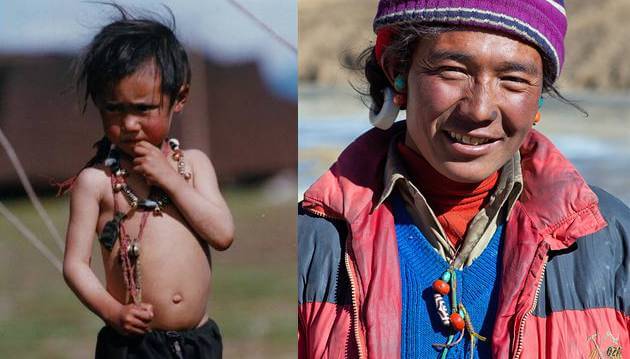 Тибетцы носят Дзи с раннего детства